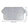 A rectangular silver car windshield sunshade with rounded corners, measuring 180cm by 98cm.
