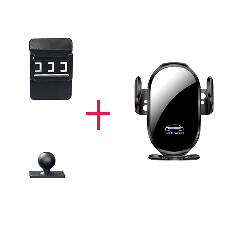 A black magnetic wireless charging phone mount with a flat base and a circular mounting plate.