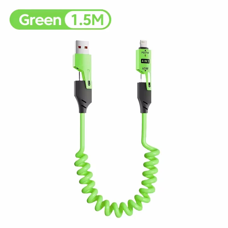 Green 1.5M spring telescopic charging cable for a 65W device