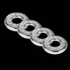 A set of five silver-toned, round, brilliant-cut diamond door lock pin trim rings arranged in a line.