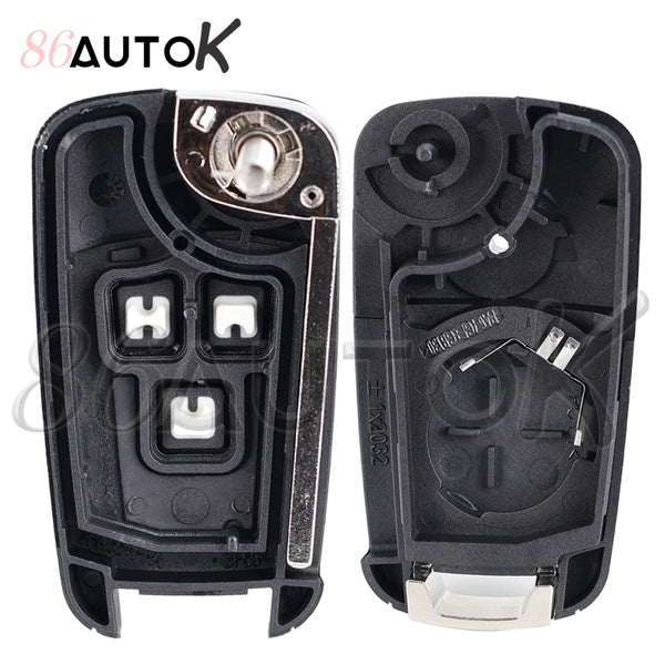 Black universal car key shell cover with internal components and a silver key blade visible.