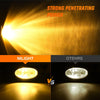 A comparison showing a strong penetrating power light beam against a nilight and another light source.