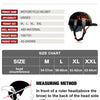 Diagram showing how to measure head circumference for motorcycle helmets using a ruler.