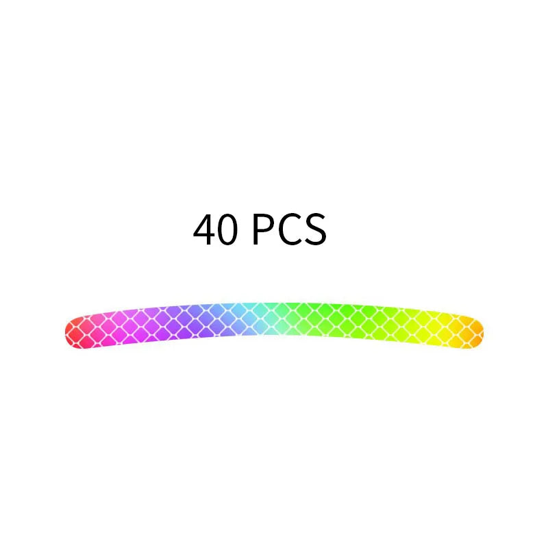 Une bande de 40 bandes réfléchissantes montrant un dégradé de couleurs arc-en-ciel.