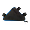 Black and blue convertible waterproof bike frame bag with a zipper.