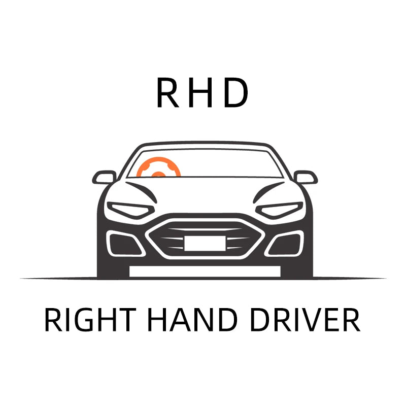 Logo for Right Hand Driver featuring a car silhouette with an orange light.