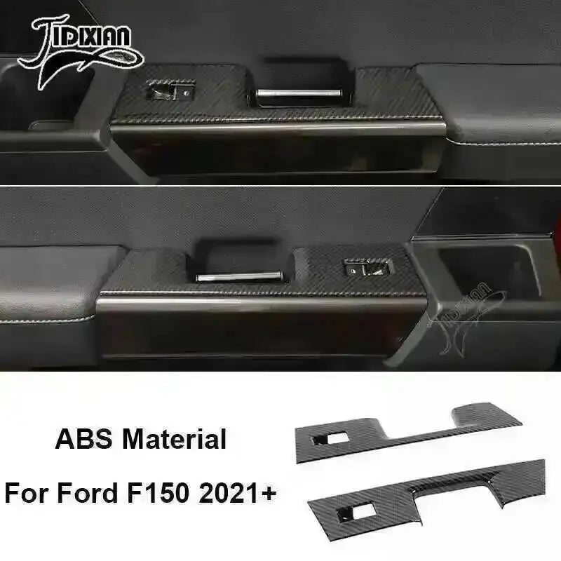 ABS material interior trim kit for Ford F150 2021-2024 featuring carbon fiber grain finish