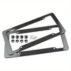 Black carbon fiber license plate frame with mounting hardware for vehicle installation