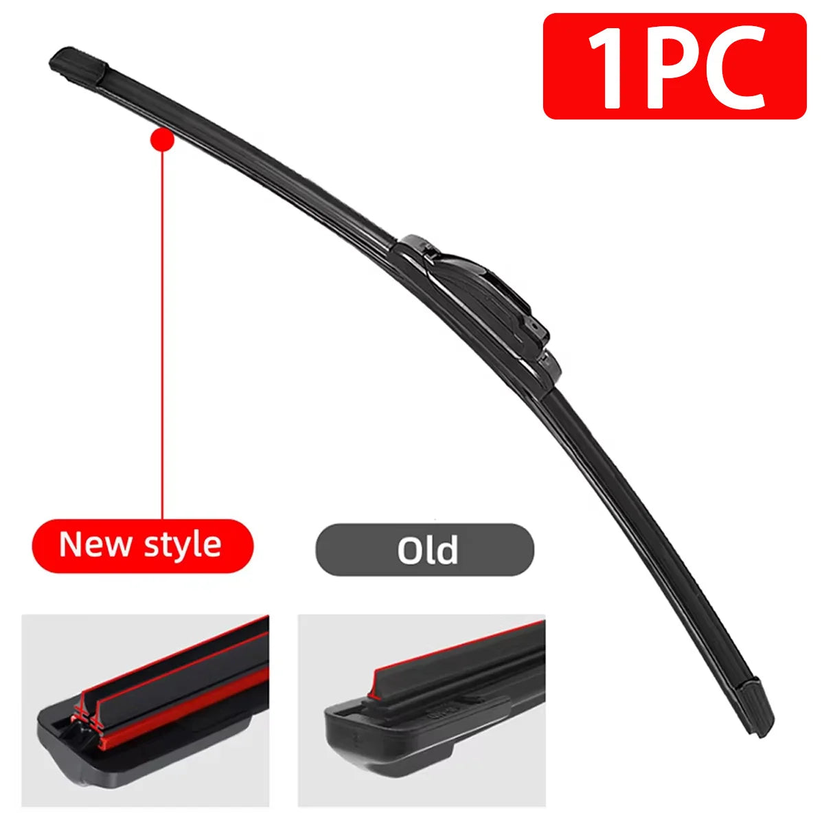A black universal car wiper blade with dual rubber strips shown in various styles.