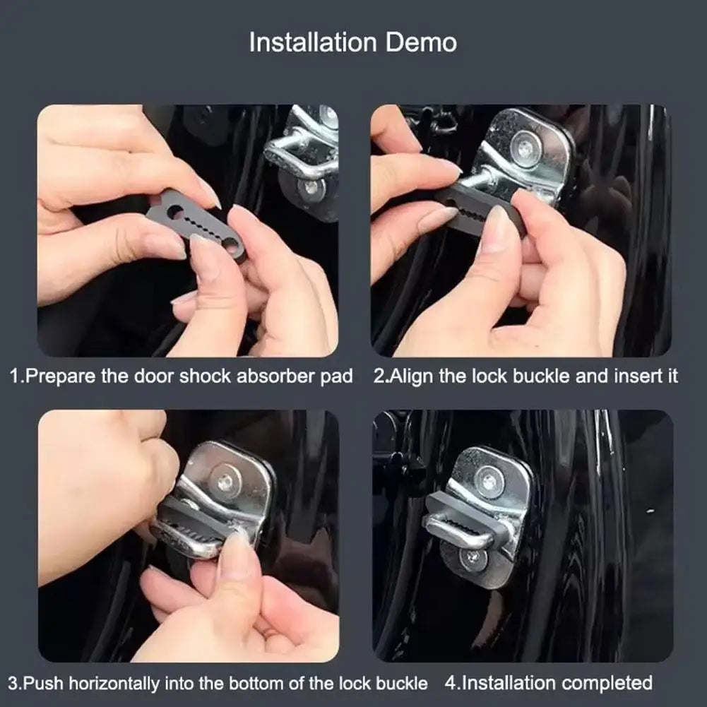 Demonstration of installing a car door shock absorber pad by aligning and inserting the lock buckle.