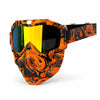 Orange and black tactical full face motorcycle goggles with yellow-tinted lenses