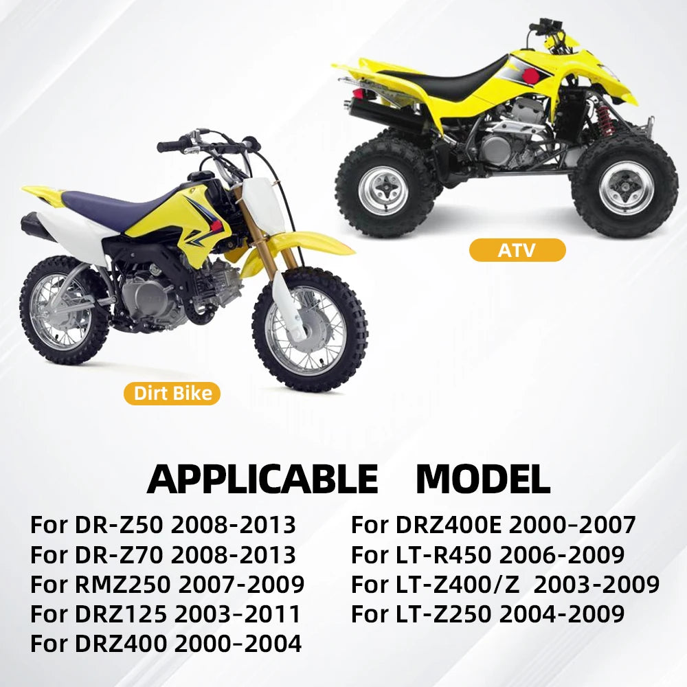 Yellow ATV and Dirt Bike models with applicable motorcycle models listed below