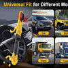 Yellow heavy duty steering wheel anti-theft lock with alarm shown in a car interior context.