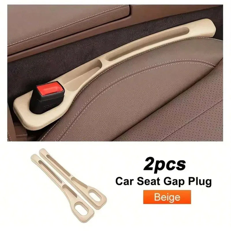Two beige car seat gap plugs used to fill the space between car seats.