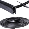 Black rubber edge seal trim for vehicle doors and windows shown in a coiled form and an expanded view.