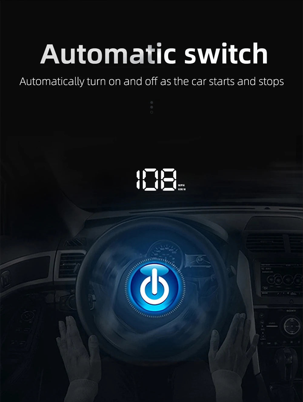 A close-up of a car's interior showing an automatic switch feature on a dashboard display.