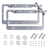 Silver decorative license plate frame set with a bow accent and various mounting hardware.