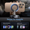 A hand holds an iPhone with a magnetic ring mount and a MagSafe case, demonstrating the product design.