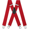 Ein Paar rote, robuste Haltergurte mit schwarzen Clips, flach dargestellt.