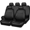 A set of five black PU leather car seat covers arranged side by side.