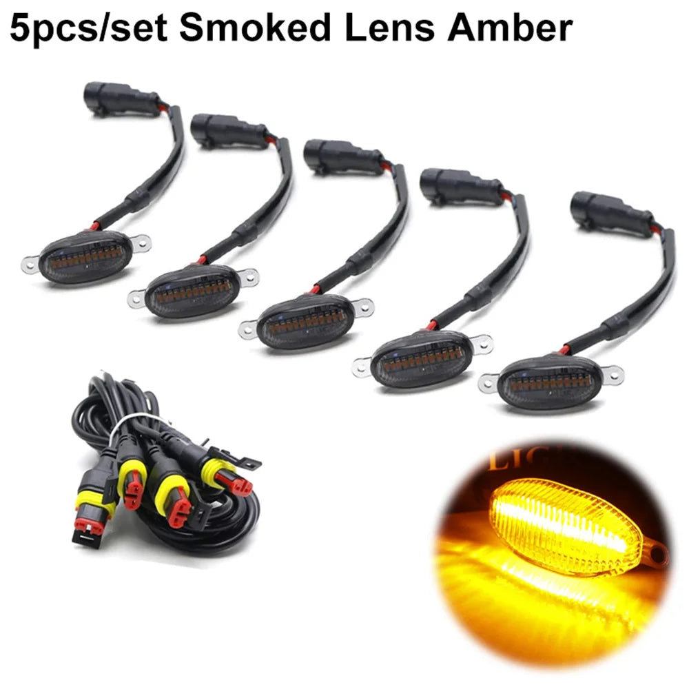 Cinco juegos de luces indicadoras LED ámbar ahumado para parrillas de camionetas y SUVs con conectores