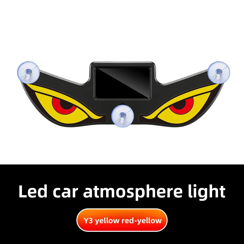 Luz de ambiente para coche con diseño de ojo felino amarillo y rojo