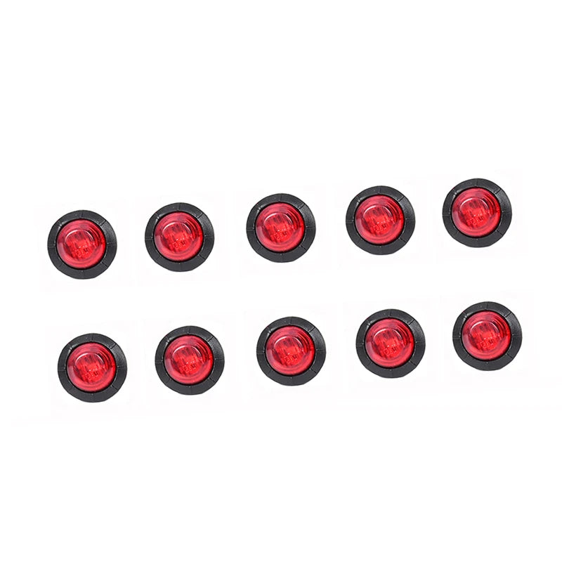A set of eight round red LED side marker lights for trucks, trailers, and RVs.