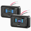 A black portable electronic device featuring four USB ports, a voltmeter display, and an on/off switch.