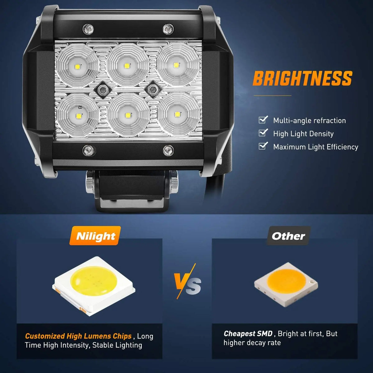 Barre lumineuse LED noire avec multiples motifs d'illumination et spécifications techniques.