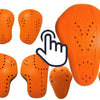 Various orange heavy-duty motorcycle protectors and covers shown in different shapes and textures.