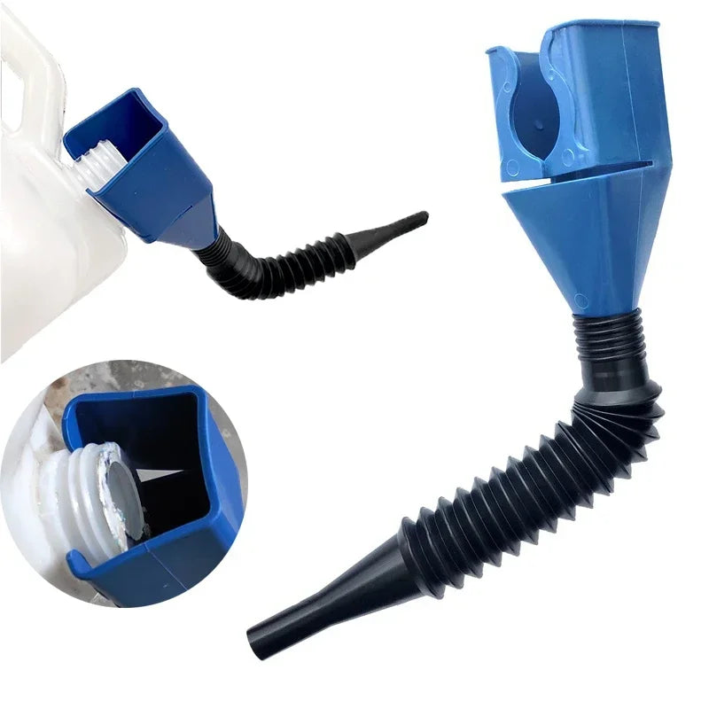 Embudo plegable azul para repostar con boquilla negra y componentes de plástico para transferencia de combustible en coche o 