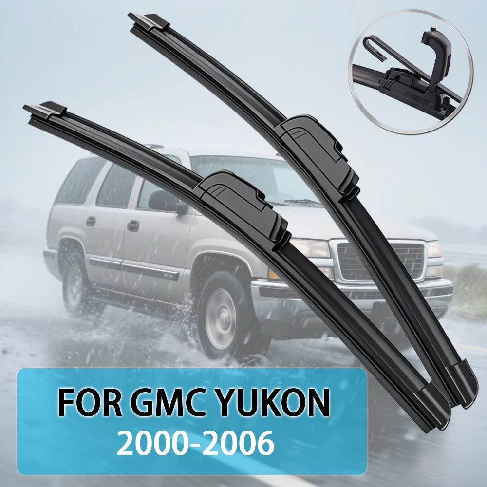 Ersatzwischer für GMC Yukon, zeigt die schwarzen Wischerblätter und Halterarme.