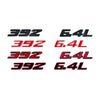 Set of three 392 and six point four L decals for a car fender side and trunk.
