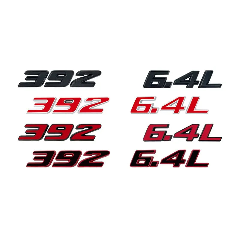 Set of three 392 and six point four L decals for a car fender side and trunk.