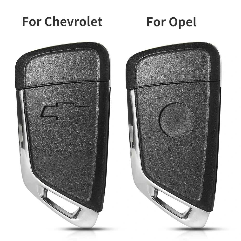 Replacement flip key shell case for Chevrolet and Opel vehicles shown for comparison