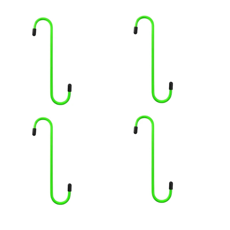 Four bright green suspension disc service brake caliper hooks arranged in two pairs.