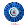 Blue professional mill treated airway buffing wheel with a 8 inch diameter and 16mm thickness.