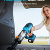 A hand is using a blue electric tool, the Hurricane Suction, to clean a car interior.