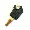 A black heavy-duty excavator master ignition switch key set with a brass blade and a hexagonal key top.