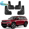 Black mud flaps for a Jeep Grand Cherokee or Grand Cherokee L vehicle.