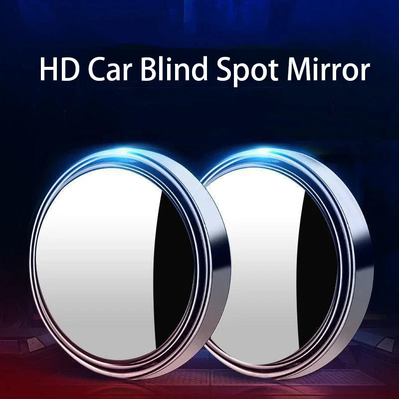 A pair of round HD car blind spot mirrors shown against a dark background.