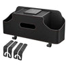 Organisateur de siège auto multifonction noir avec plateau de rangement et supports de montage.
