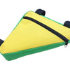 Yellow and green convertible waterproof bike frame bag with a black zipper.
