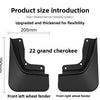 Black mud flaps for front left and right wheel fenders of a Jeep Grand Cherokee.