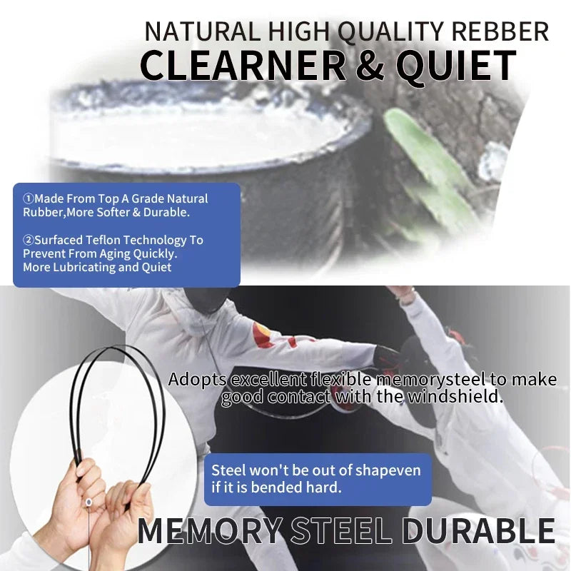 A set of natural rubber and memory steel wiper blades for a Subaru Forester.