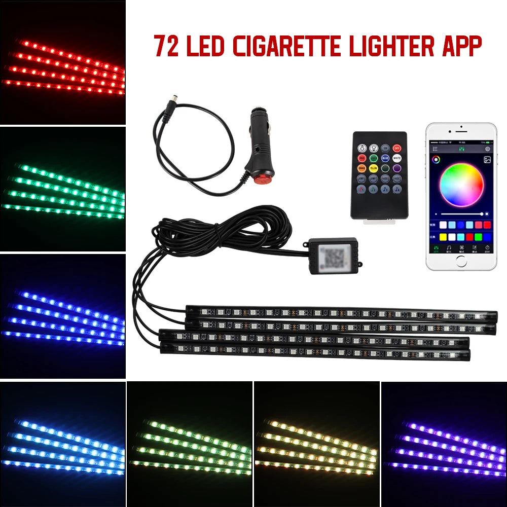 72 LED-Zigarettenlicht-App-Lichter, die verschiedene Farben und Winkel zeigen