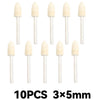 Ten pieces of beige wool felt polishing buffing wheels with 5mm diameter shafts.