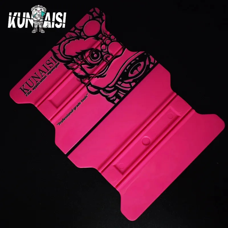 A pink magnetic suction car vinyl wrap film scraper kit with a black graphic design.