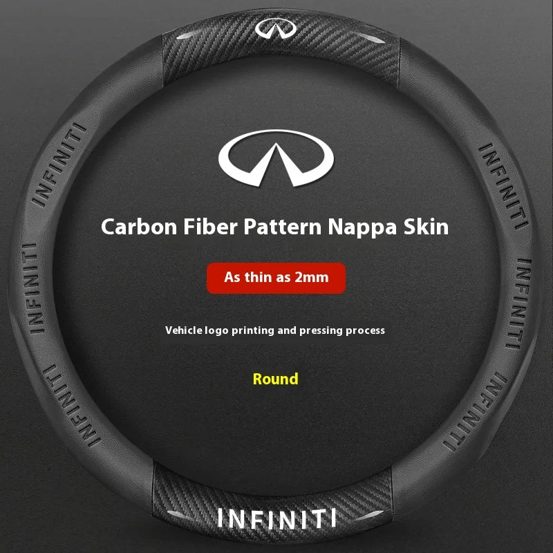 Black carbon fiber patterned nappa skin round steering wheel covers for Infiniti models