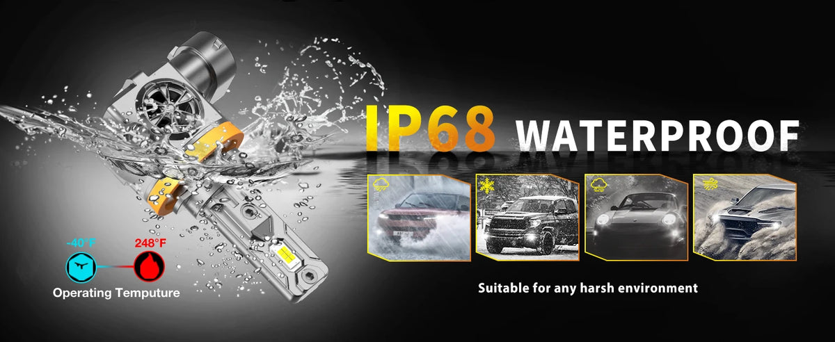 مجموعة مصابيح ضباب فضية LED تُختبر لأداء مقاوم للماء IP68 ضد رذاذ الماء.